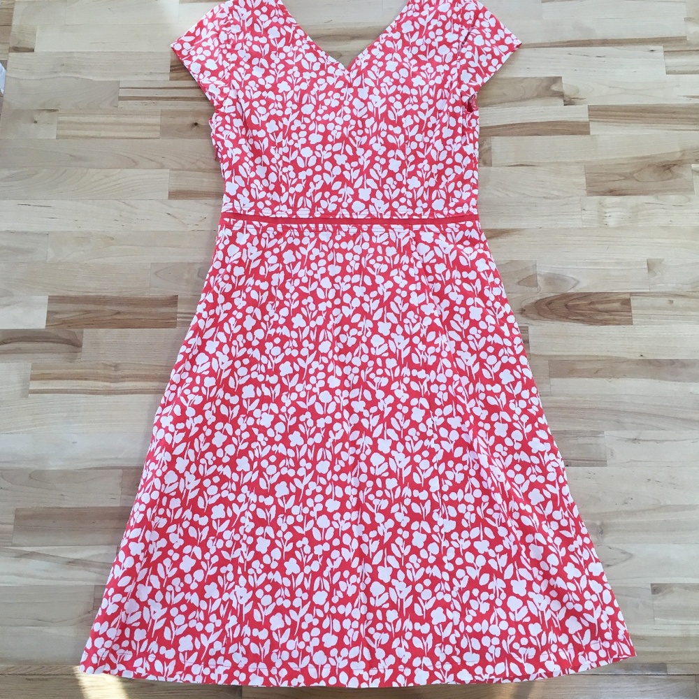 Boden Women's Coral and White Floral A-Line Dress